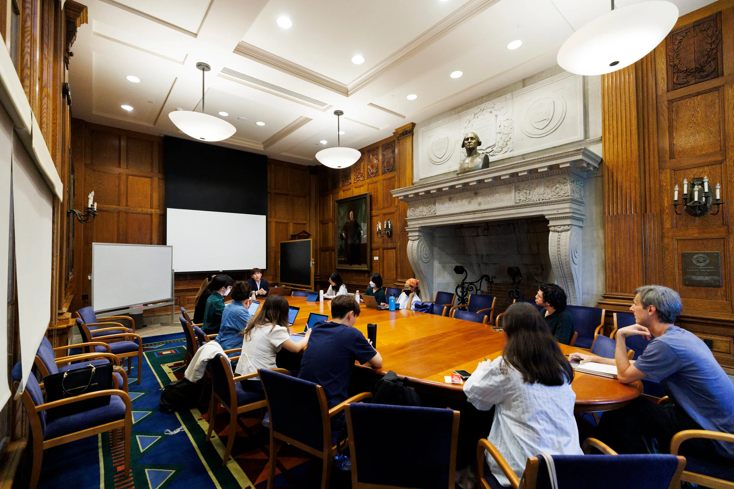 Spencer Lee-Lenfield, postdoc and incoming assistant professor in the Department of Comparative Literature (far end), teaches “Exploring Translation Studies: History, Theories, the State of the Art.” Stephanie Mitchell/Harvard Staff Photographer